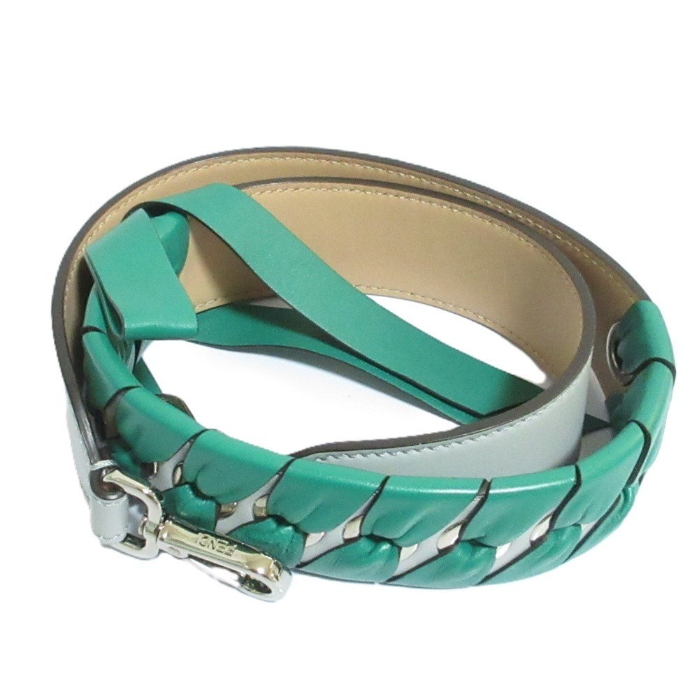 FENDI Strap You Ribbon Motif Shoulder Green Gray Women's